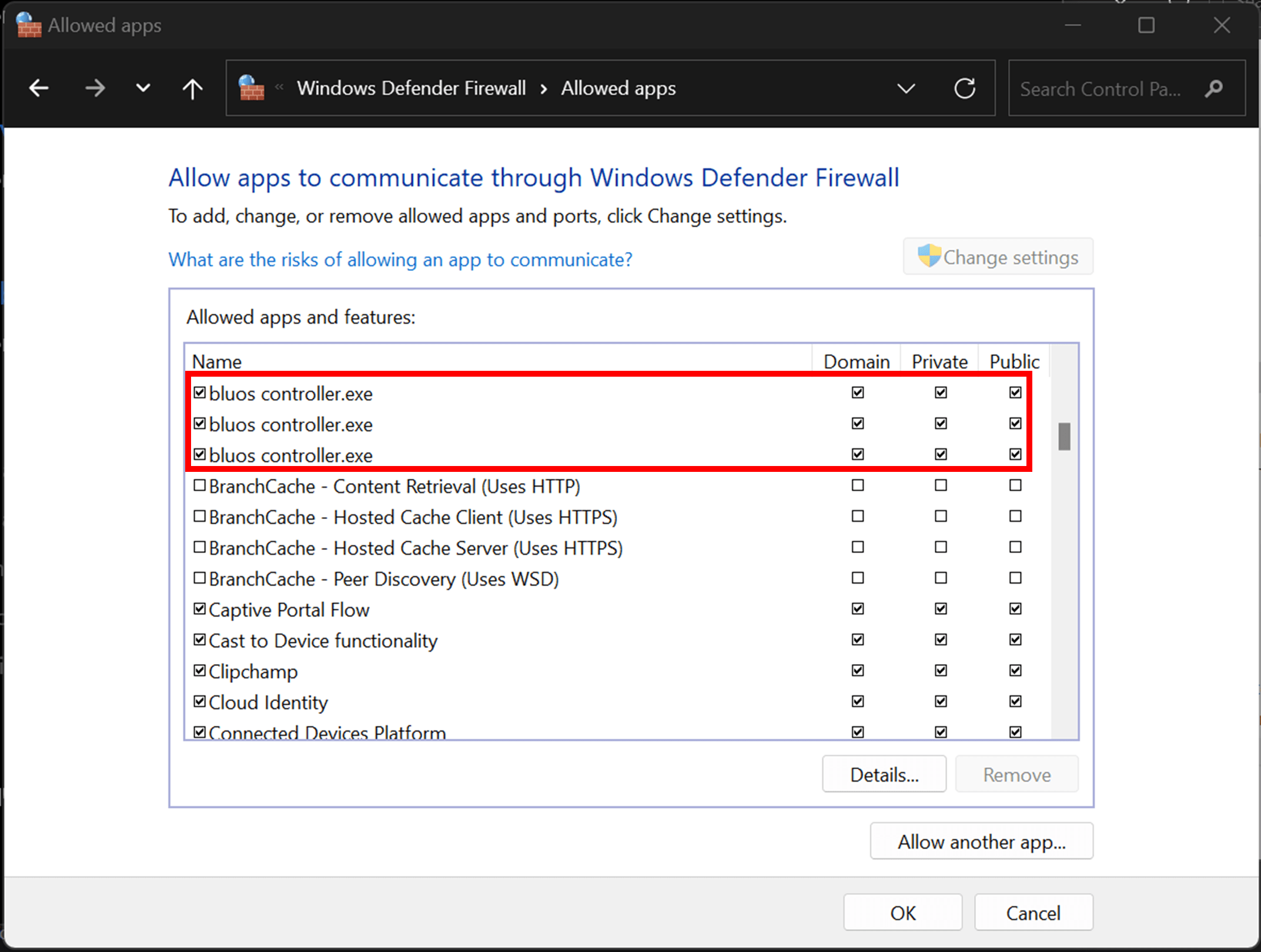 Is the Windows Defender (firewall) preventing the BluOS Controller 