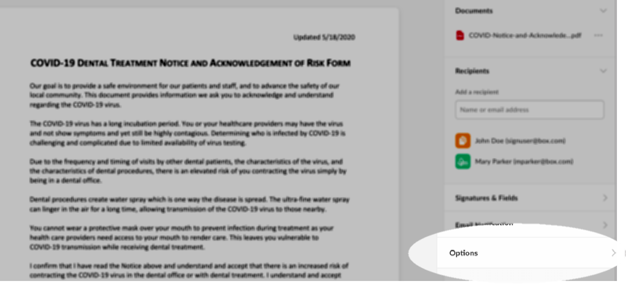 Sending a document for signature Box Support