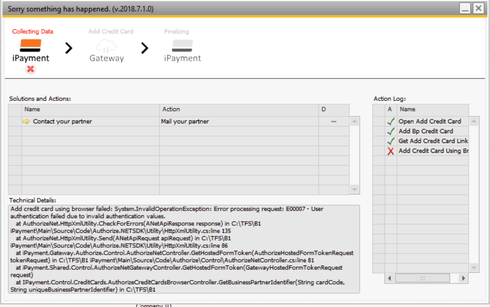iPayment / Issue User authentication failed due to