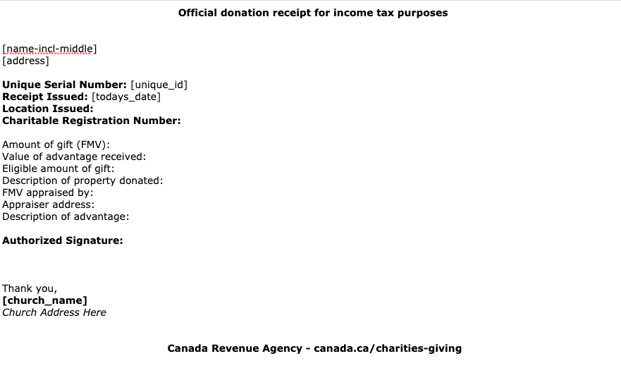 Canadian Donation Receipts Breeze Church Management