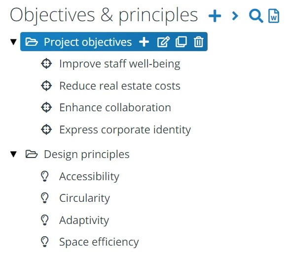 Defining project objectives and design principles BriefBuilder