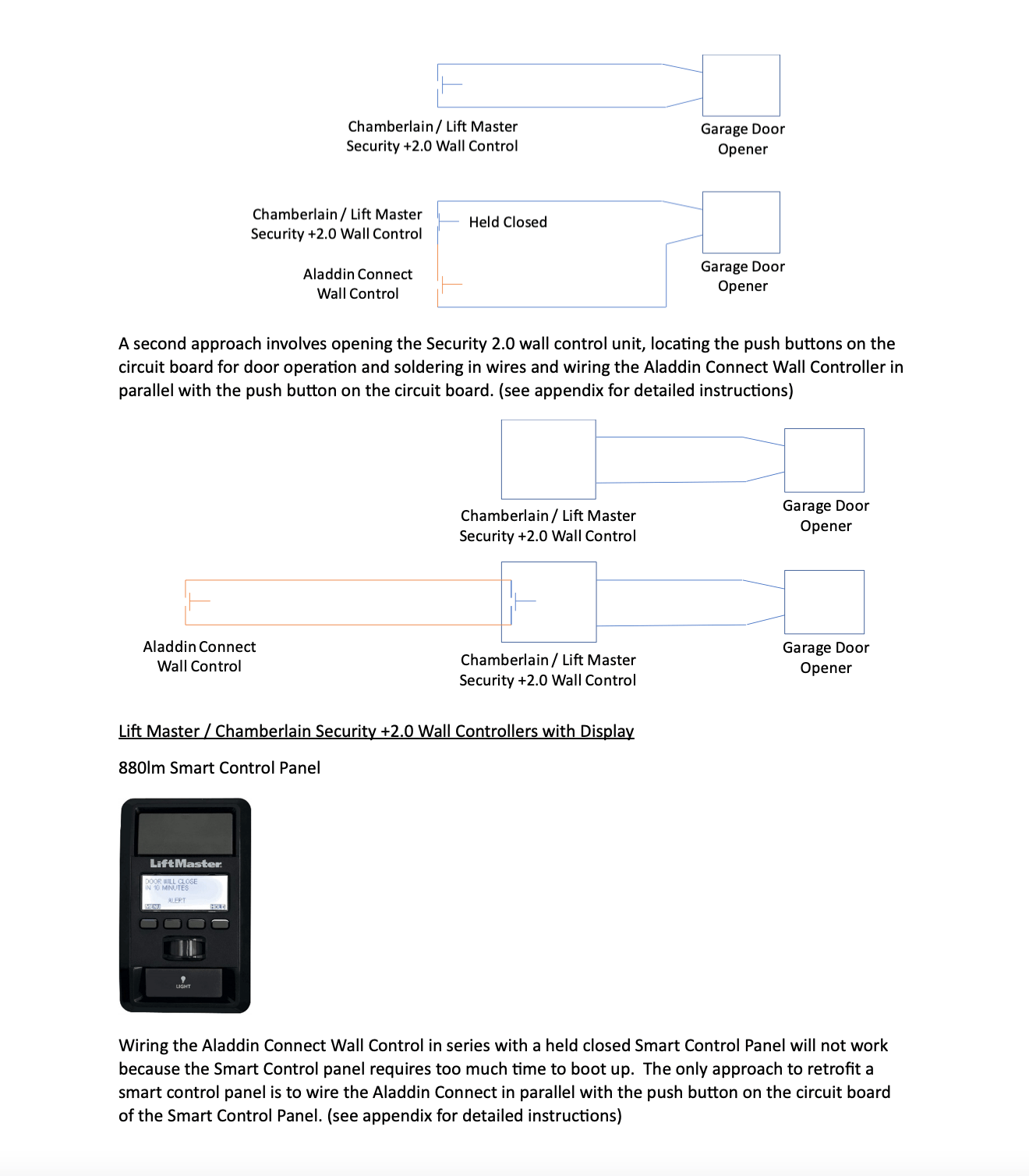 Additional instructions on connecting LiftMaster Security+ 2.0 Wall