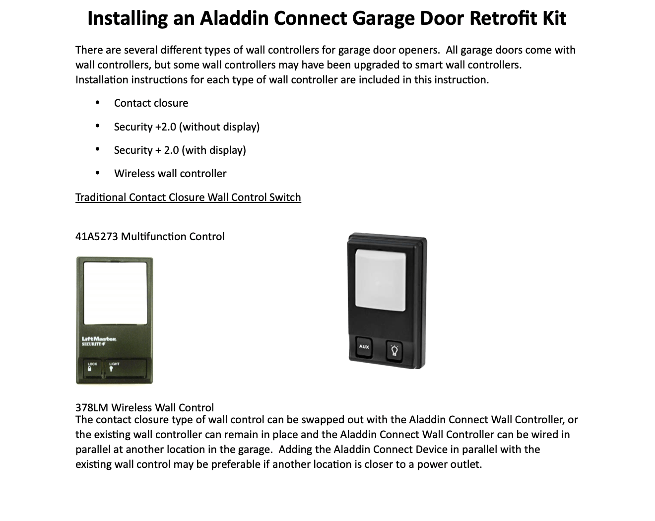 Additional instructions on connecting LiftMaster Security+ 2.0 Wall