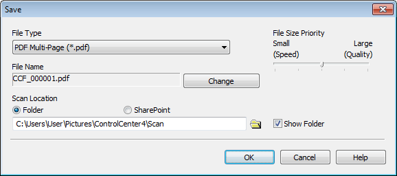 Save Scanned Data to a Folder as a PDF File Using ControlCenter4 Home