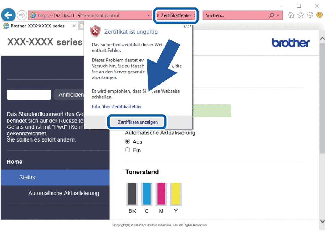 Installieren des selbstsignierten Zertifikats für WindowsBenutzer mit