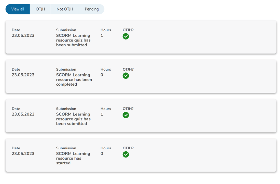 Off the Job Hours for SCORM activities Bud Systems