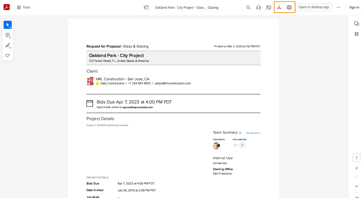 How subcontractors can print project information BuildingConnected (us)