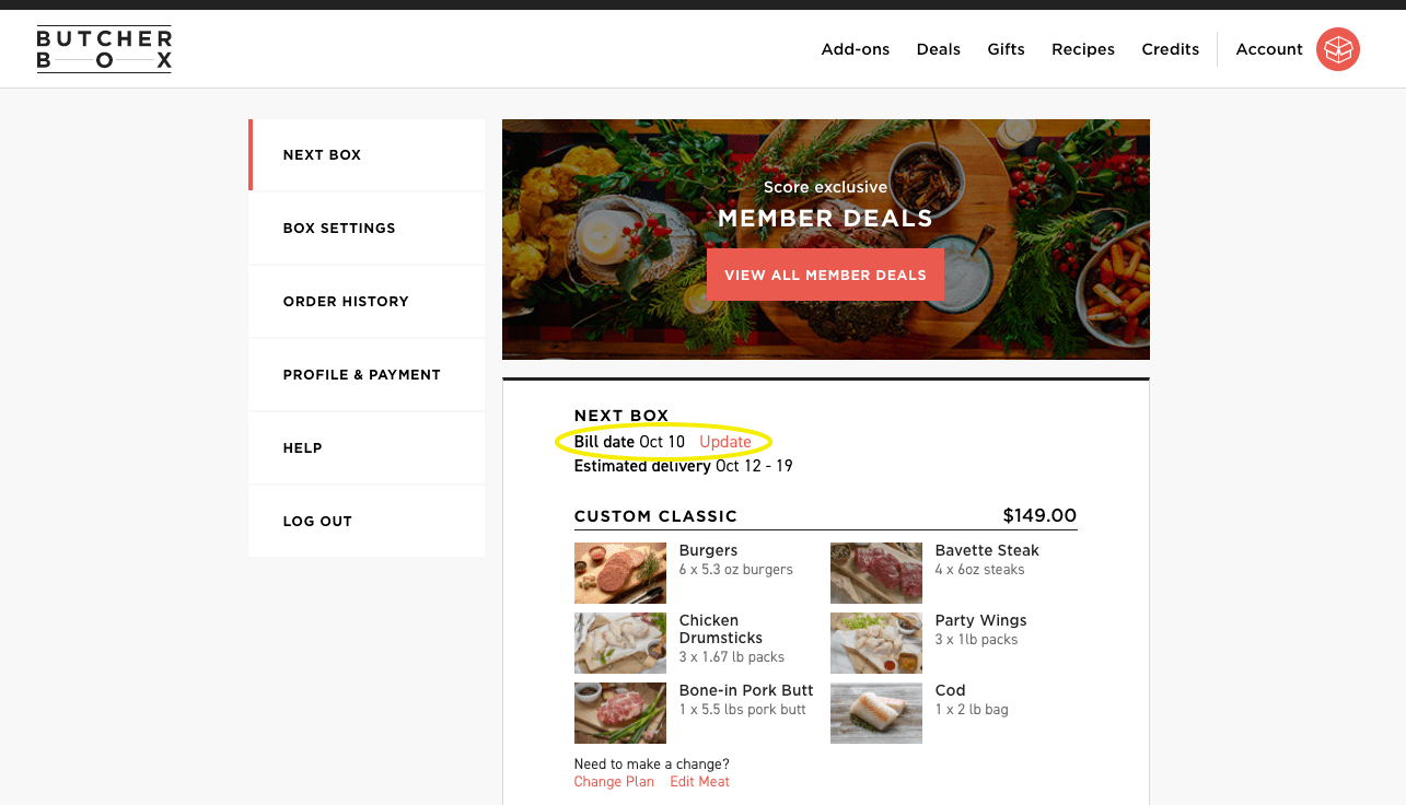 How do I change my bill date? ButcherBox Help Center