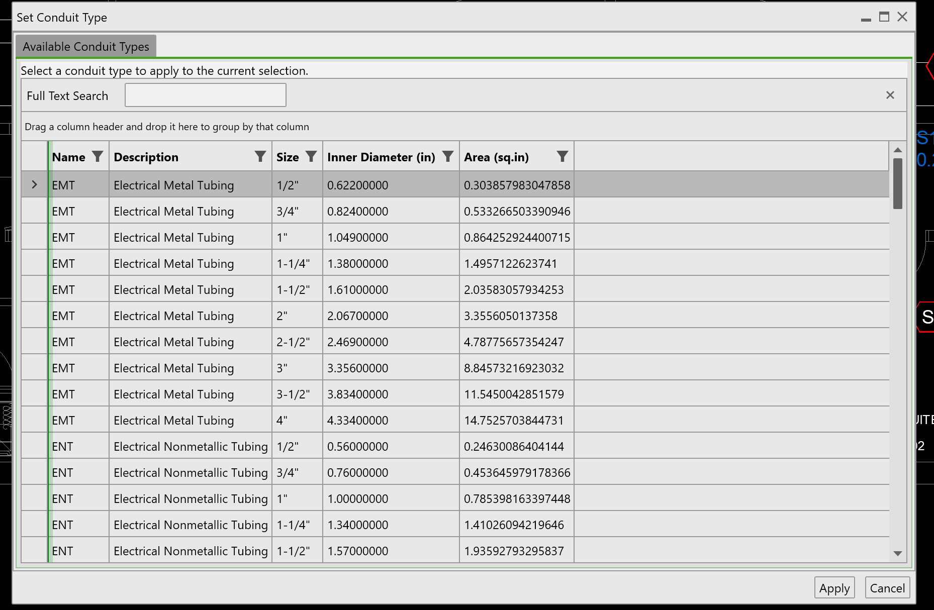 Showing/Hiding Conduit Fill Cadgen Software