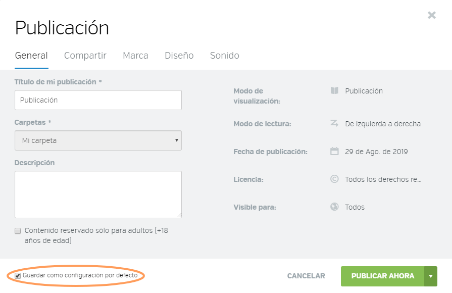 ¿Qué significa "Guardar como configuración por defecto"? Calaméo Help Center