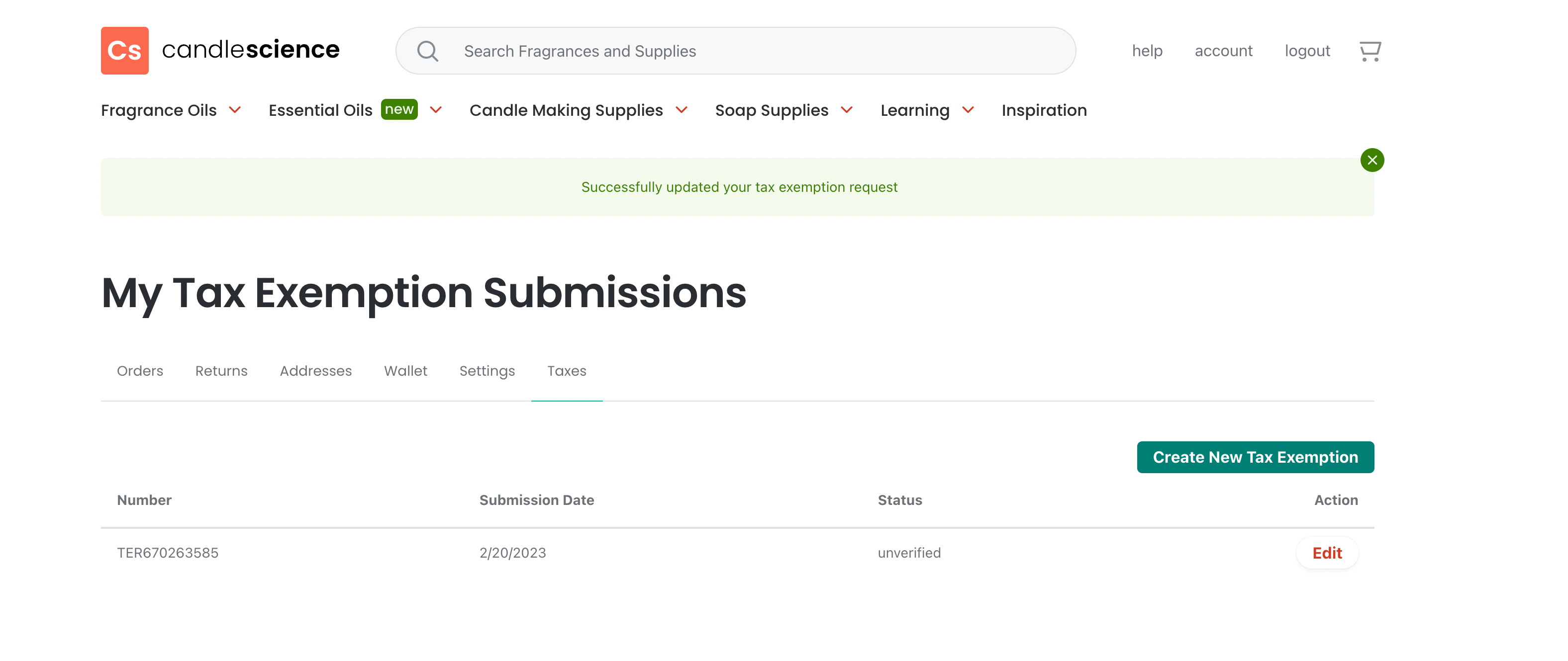 How do I update my tax exemption request? CandleScience Support