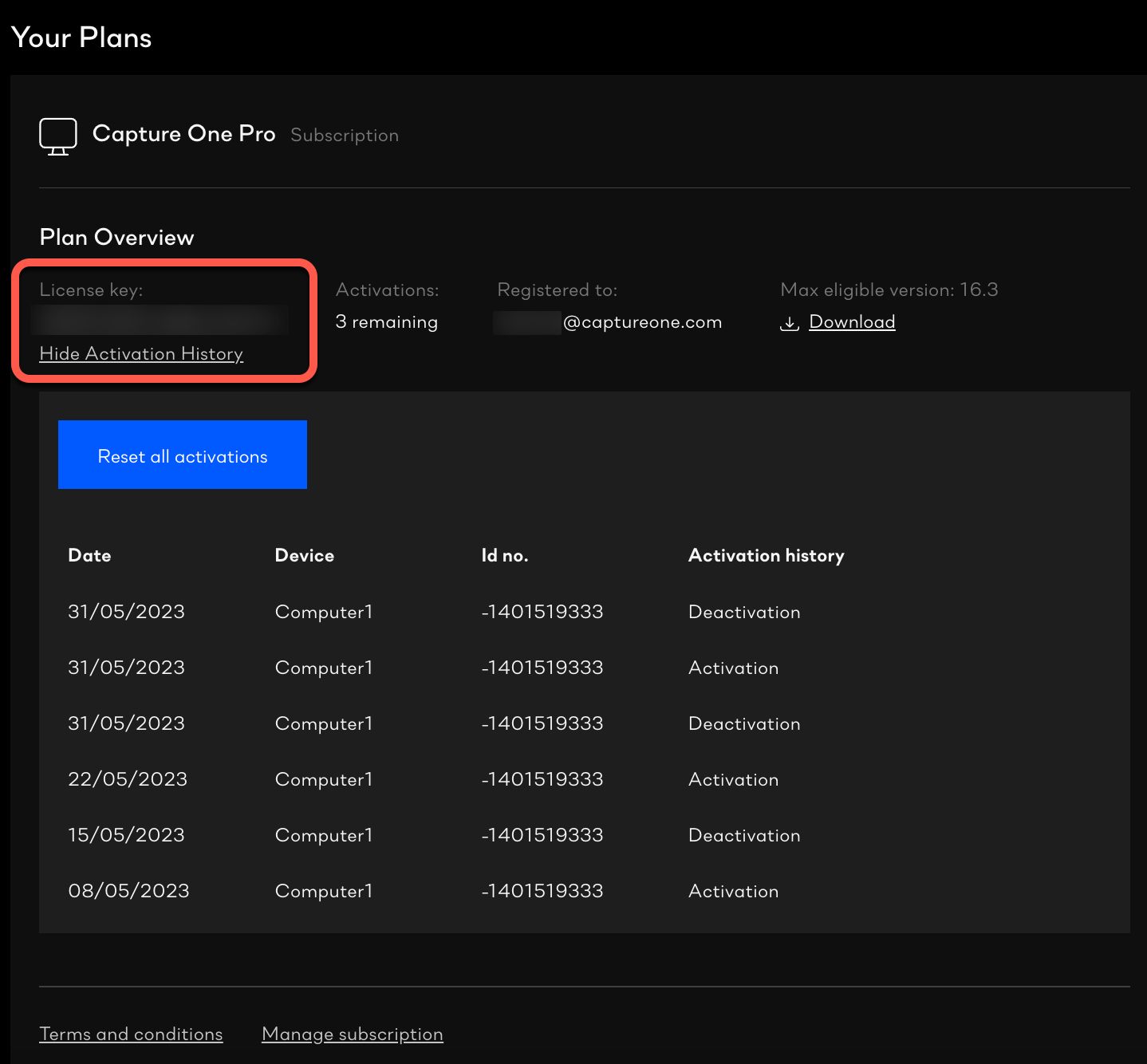 How do I find my Capture One license key? Home