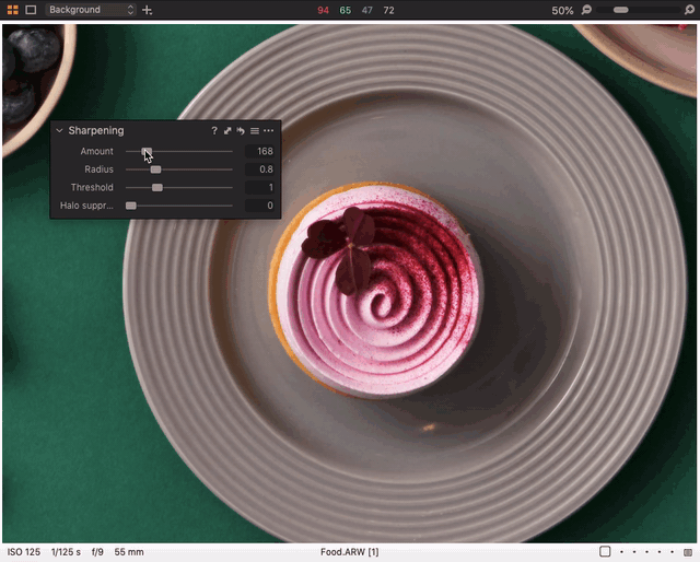 Adjusting sharpening in the Sharpening tool Home