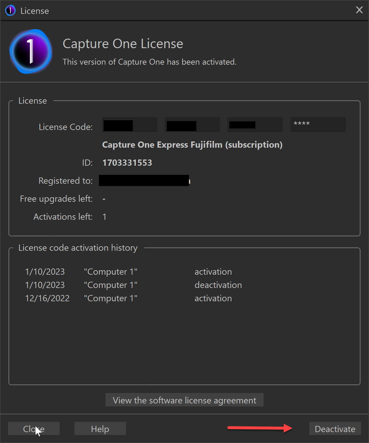 Deactivating Capture One Home