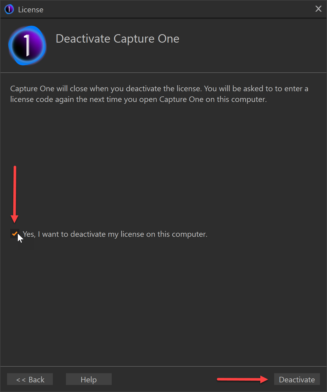 Deactivating Capture One Home