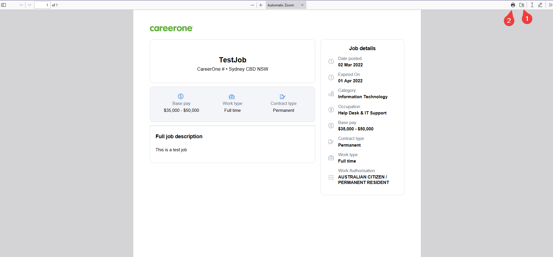 How to print a job. CareerOne