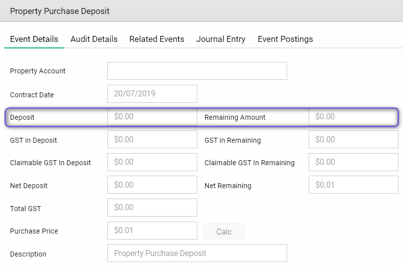 Property sale residual cost showing after processing settlement