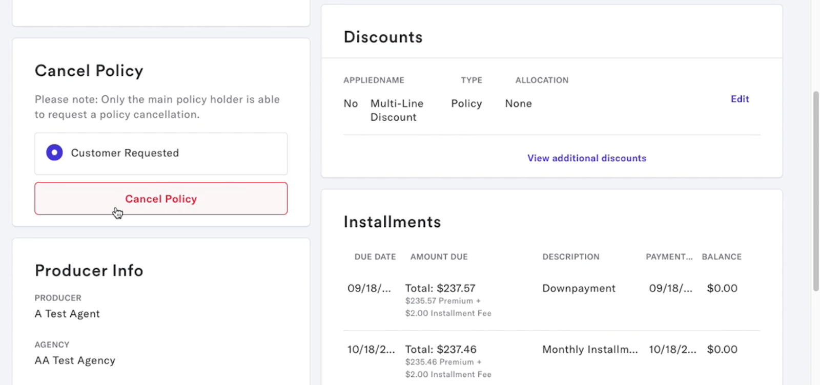 Canceling a policy in the agent portal Clearcover