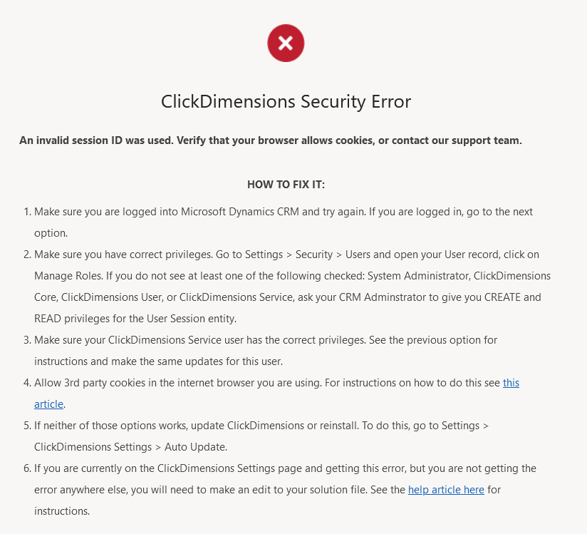 ClickDimensions Security Errors ClickDimensions Support