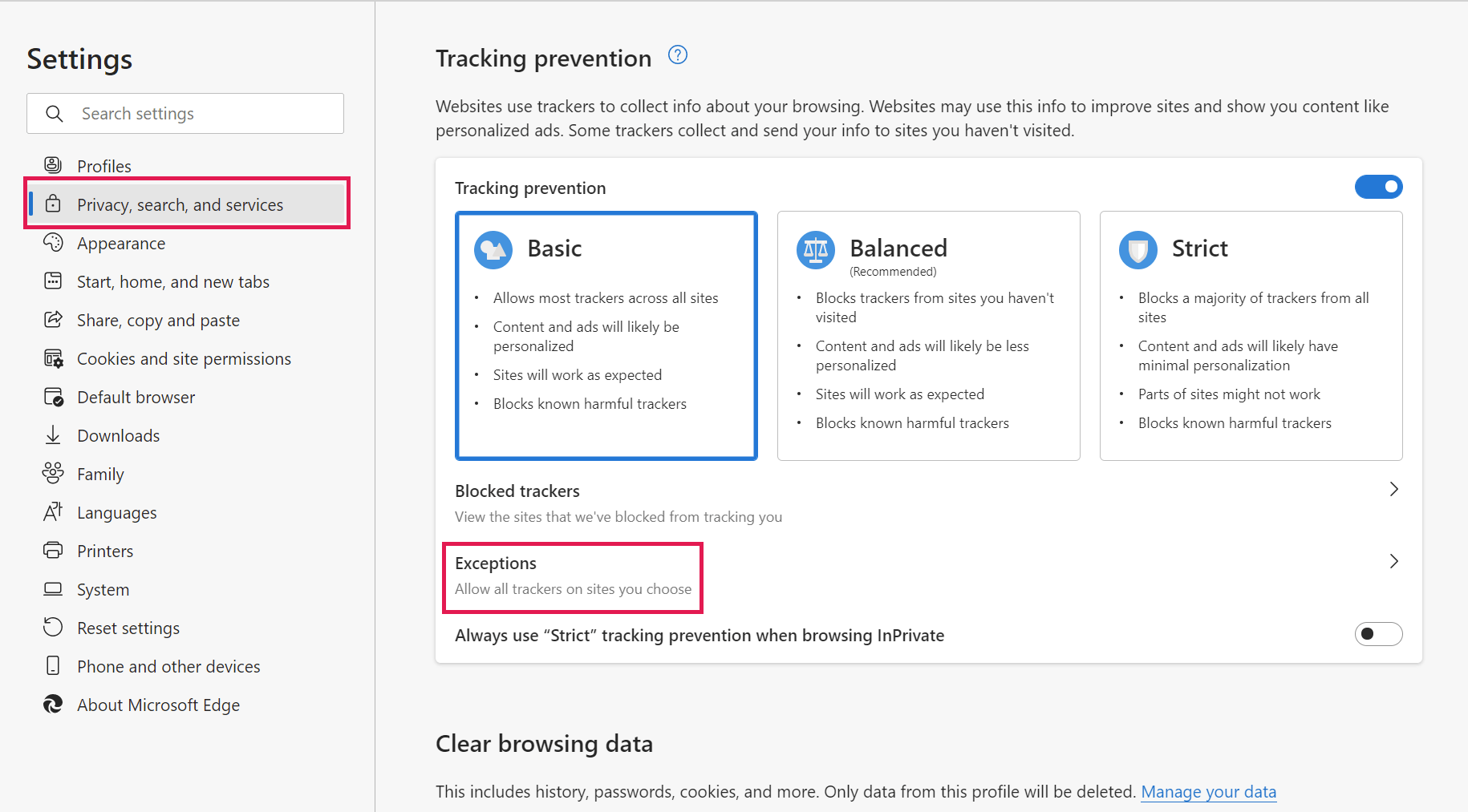 Chromium Edge Settings ClickDimensions Support