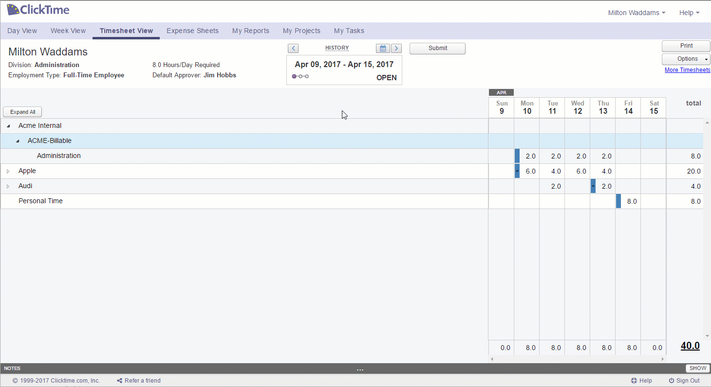 Timesheet View View (and Submit) Timesheets ClickTime Support