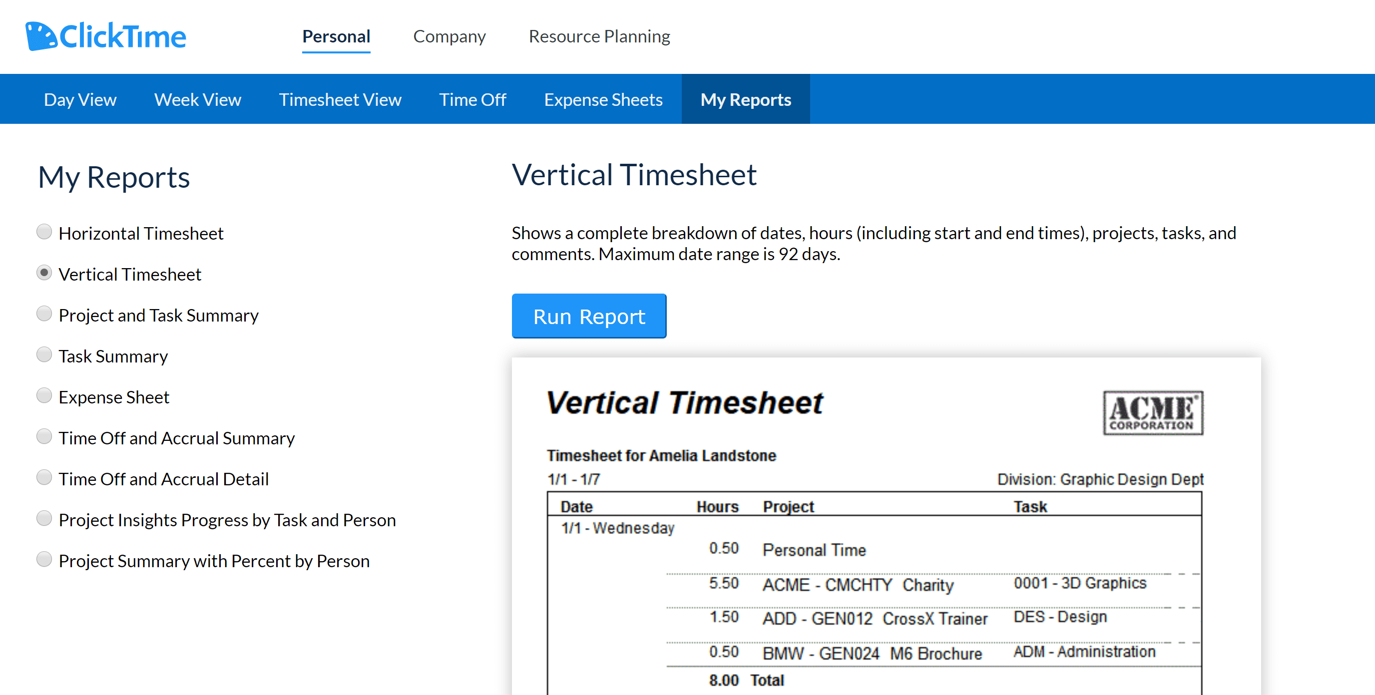Time Entry Reports ClickTime Support