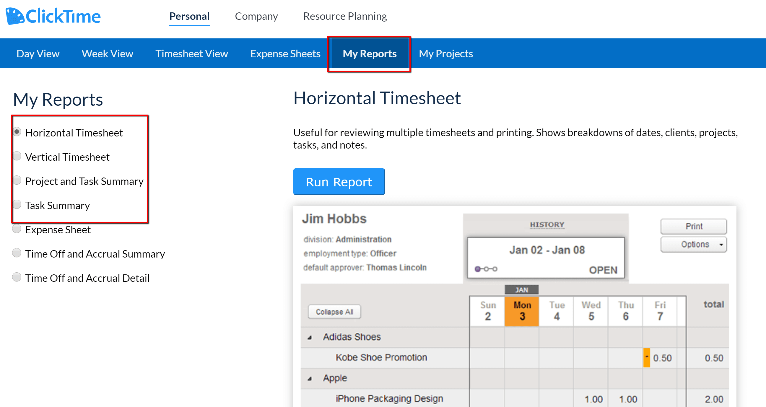Time Entry Reports ClickTime Support