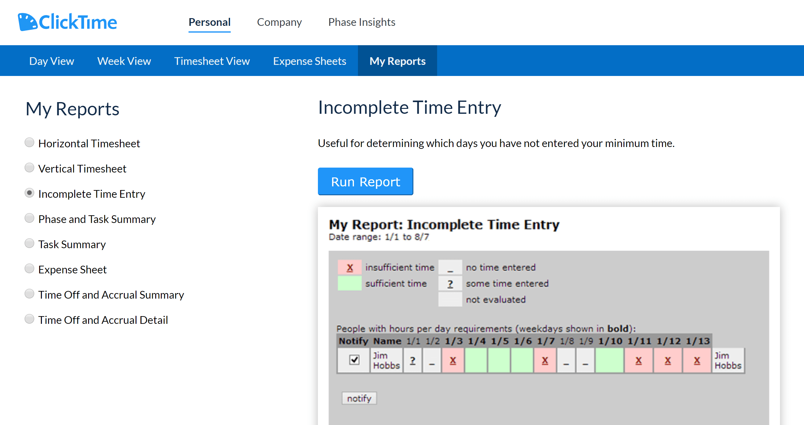 Time Entry Reports ClickTime Support