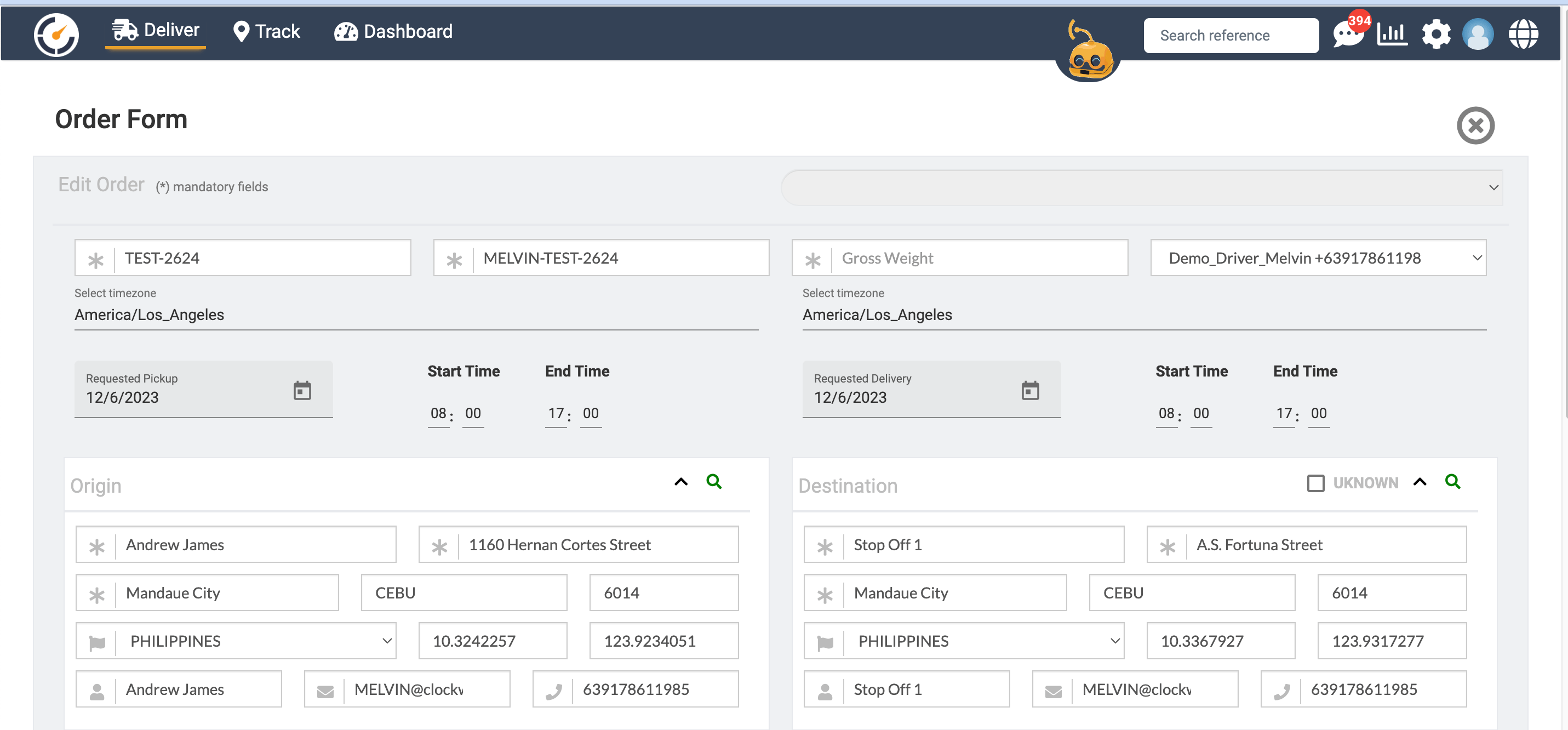 Edit Origin and Destination as a Shipper Clockwork Logistics Systems