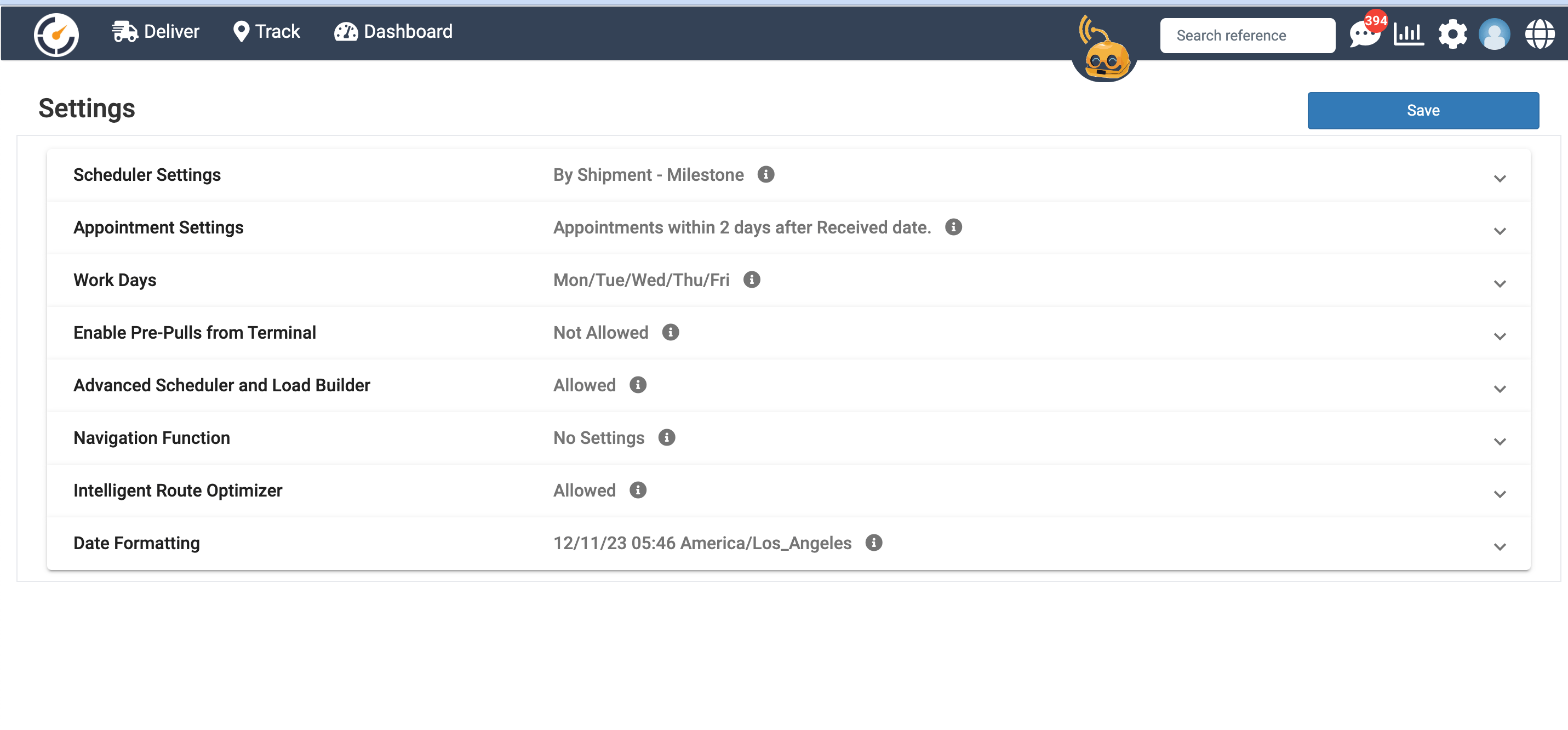 Settings Clockwork Logistics Systems