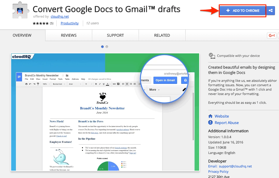 How to convert Google Docs to Gmail™ cloudHQ Support