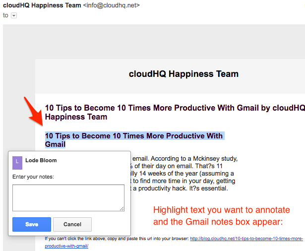 How to add sticky Notes to emails using Gmail™ Notes cloudHQ Support