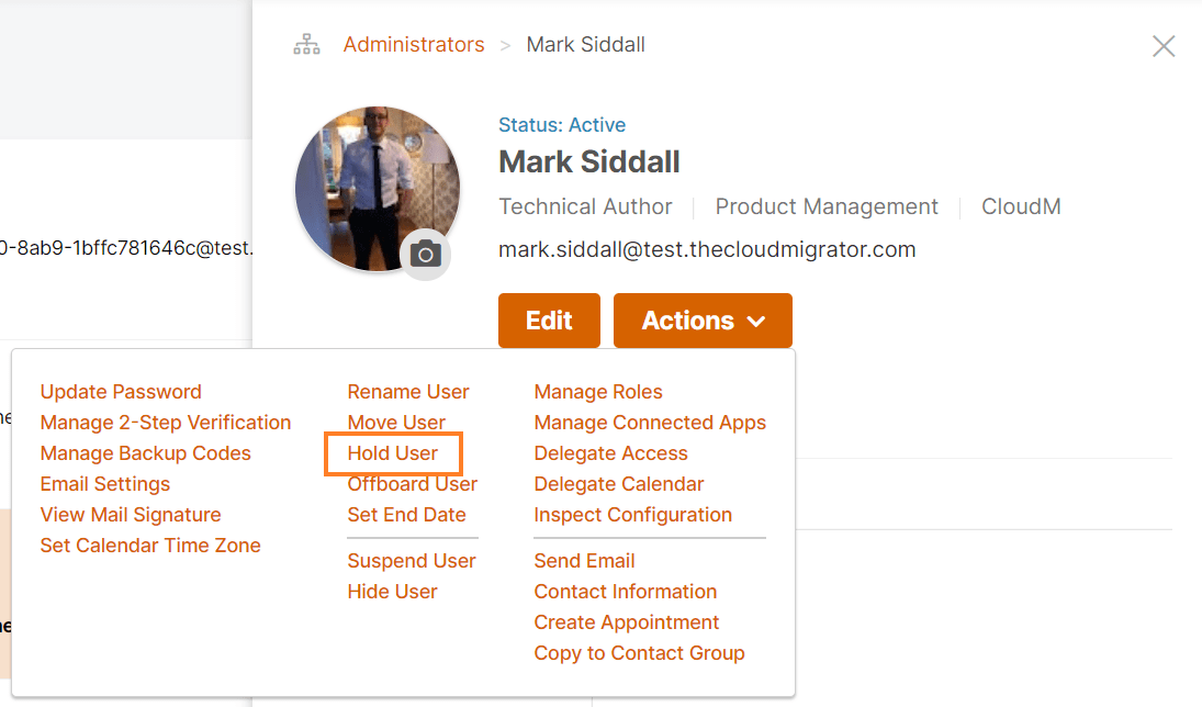 Hold User Legal Hold Status CloudM