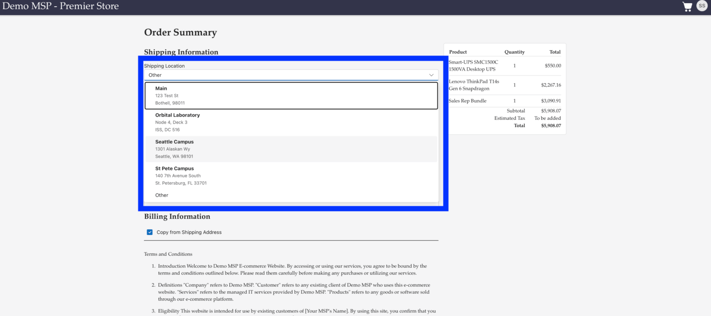 ConnectWise PSA Storefront Locations & Taxes CloudRadial