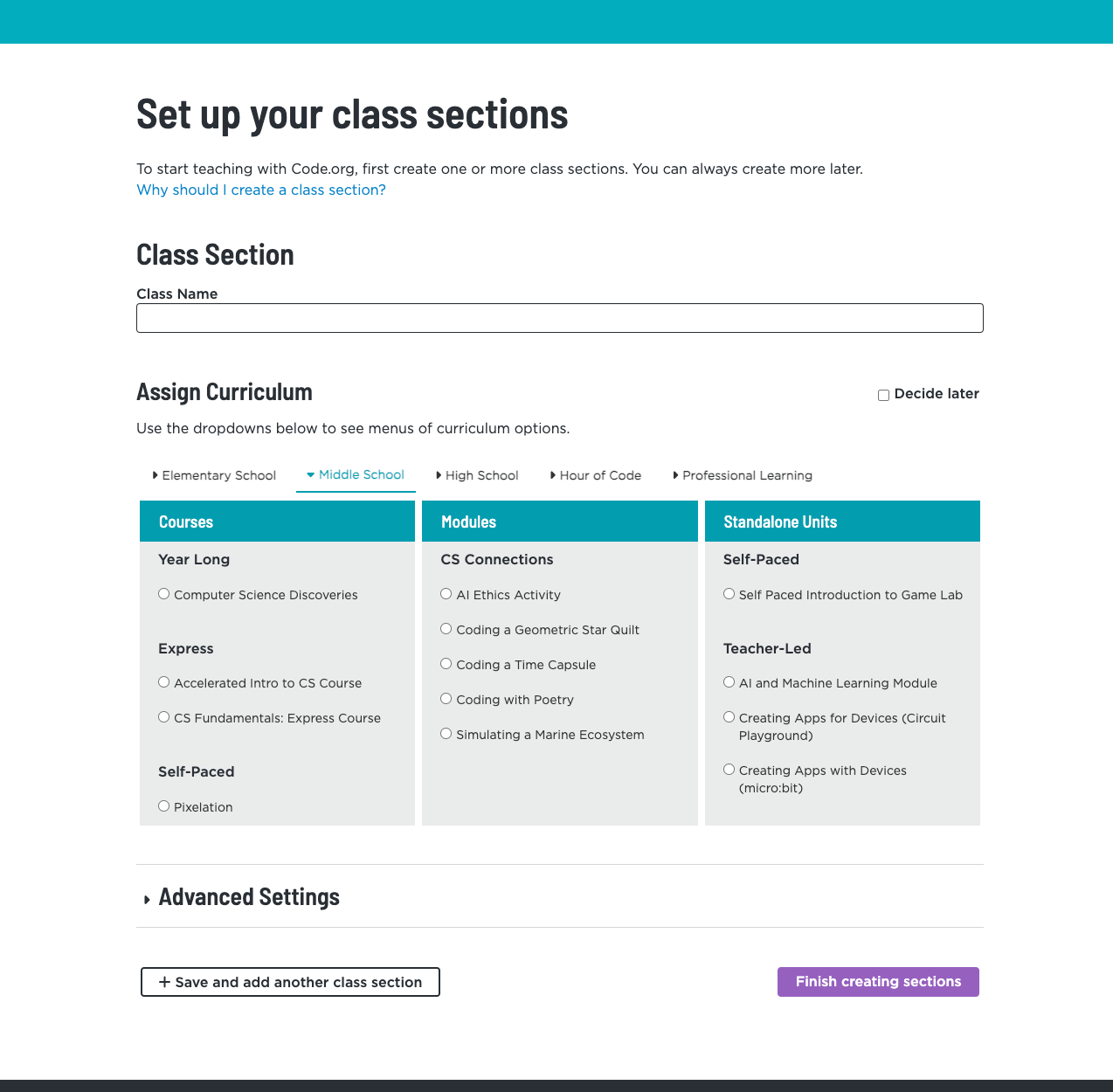 Creating a classroom section
