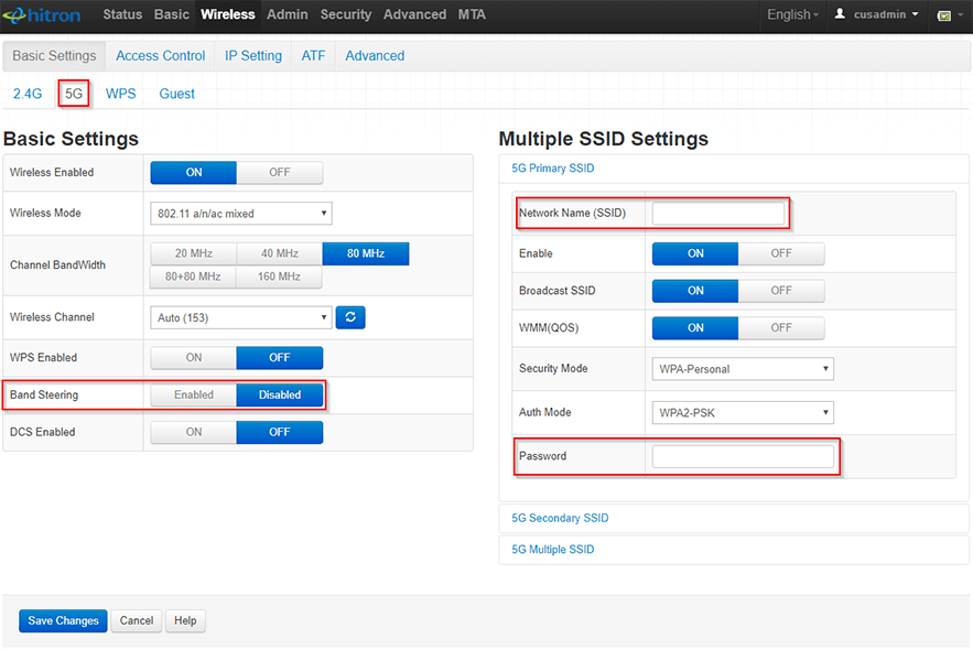 How do I manage the WiFi name and password for my Hitron CODA4589