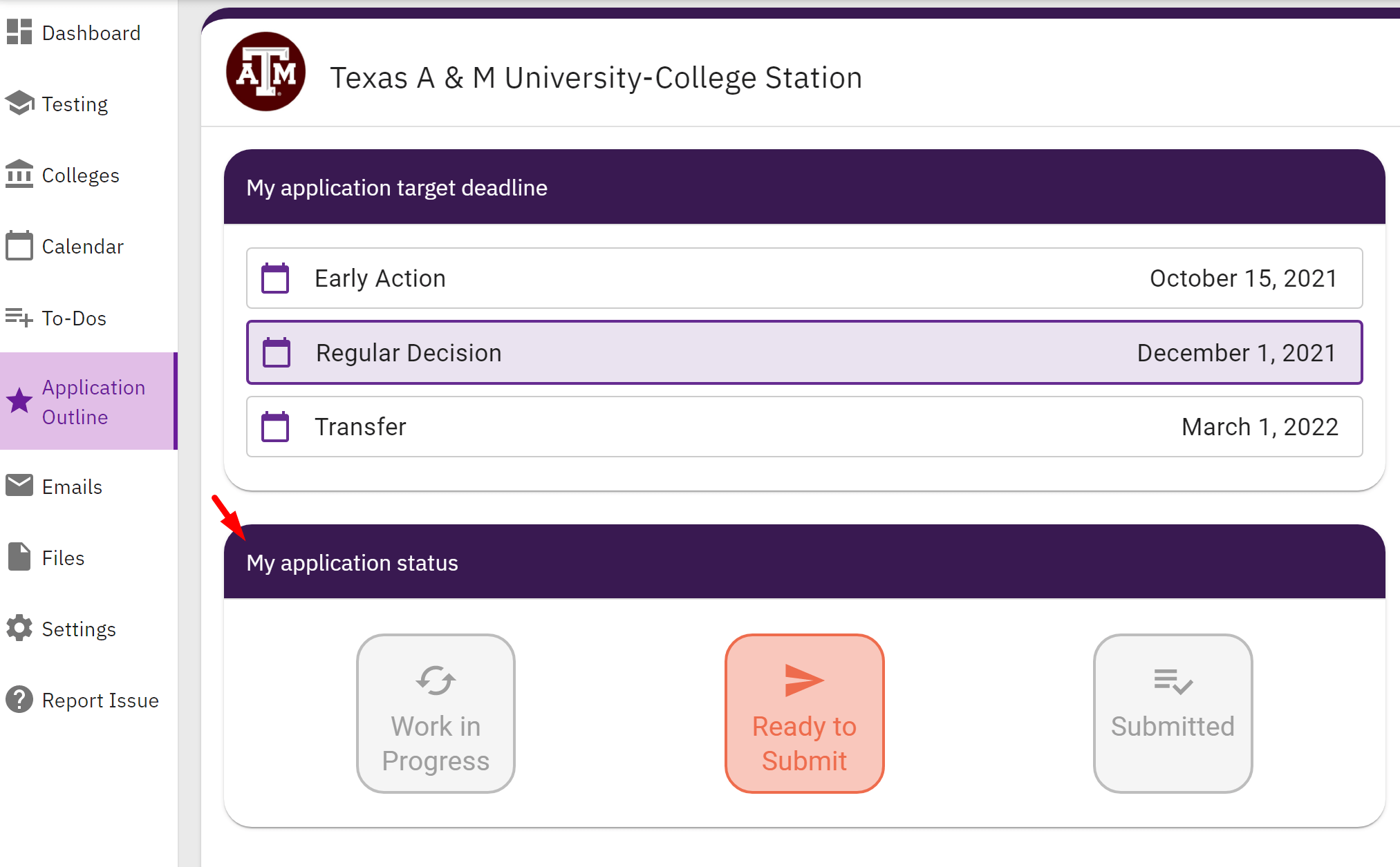 How do Students track their Application Status for each college