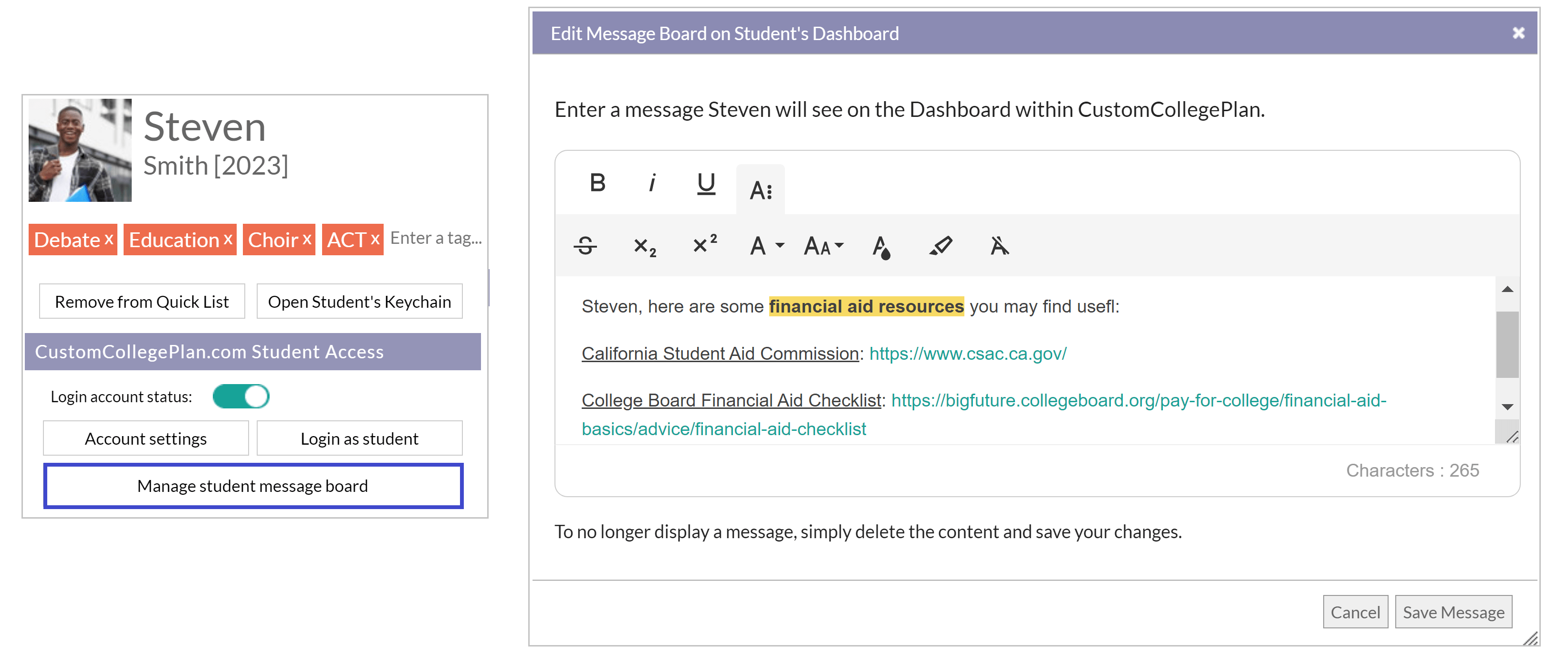 What is the Message Board? CollegePlannerPro Support
