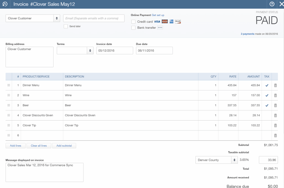 How The Invoice Appears In QuickBooks Online for Clover Help Center