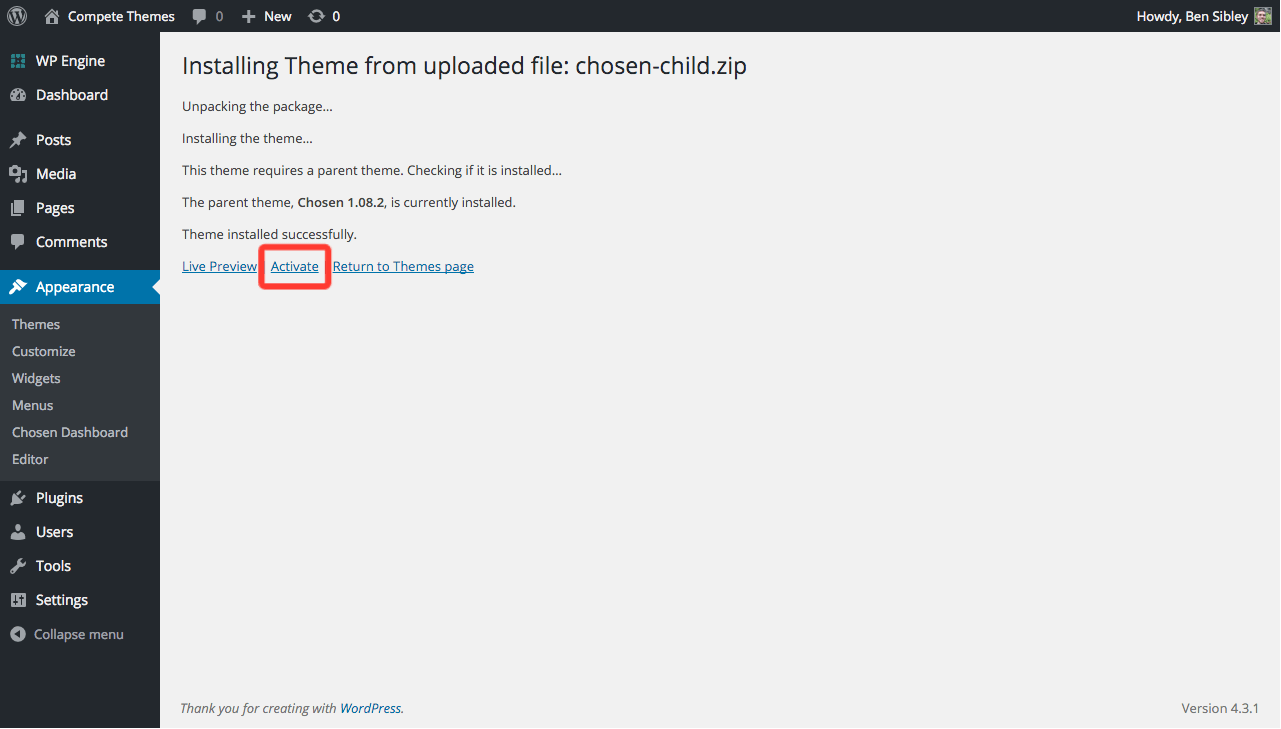 How to use a Chosen Child Theme Support Center