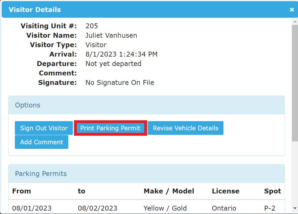 Printing Visitor Parking Permits Condo Control English