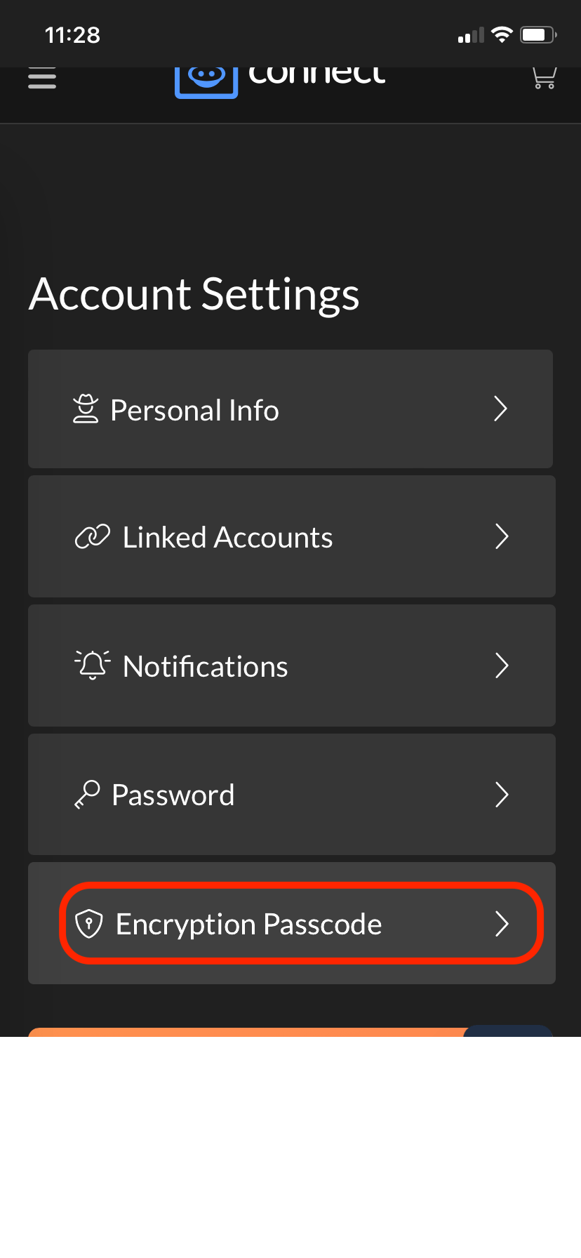 How do I change my Encryption Passcode? (Mobile) Connect