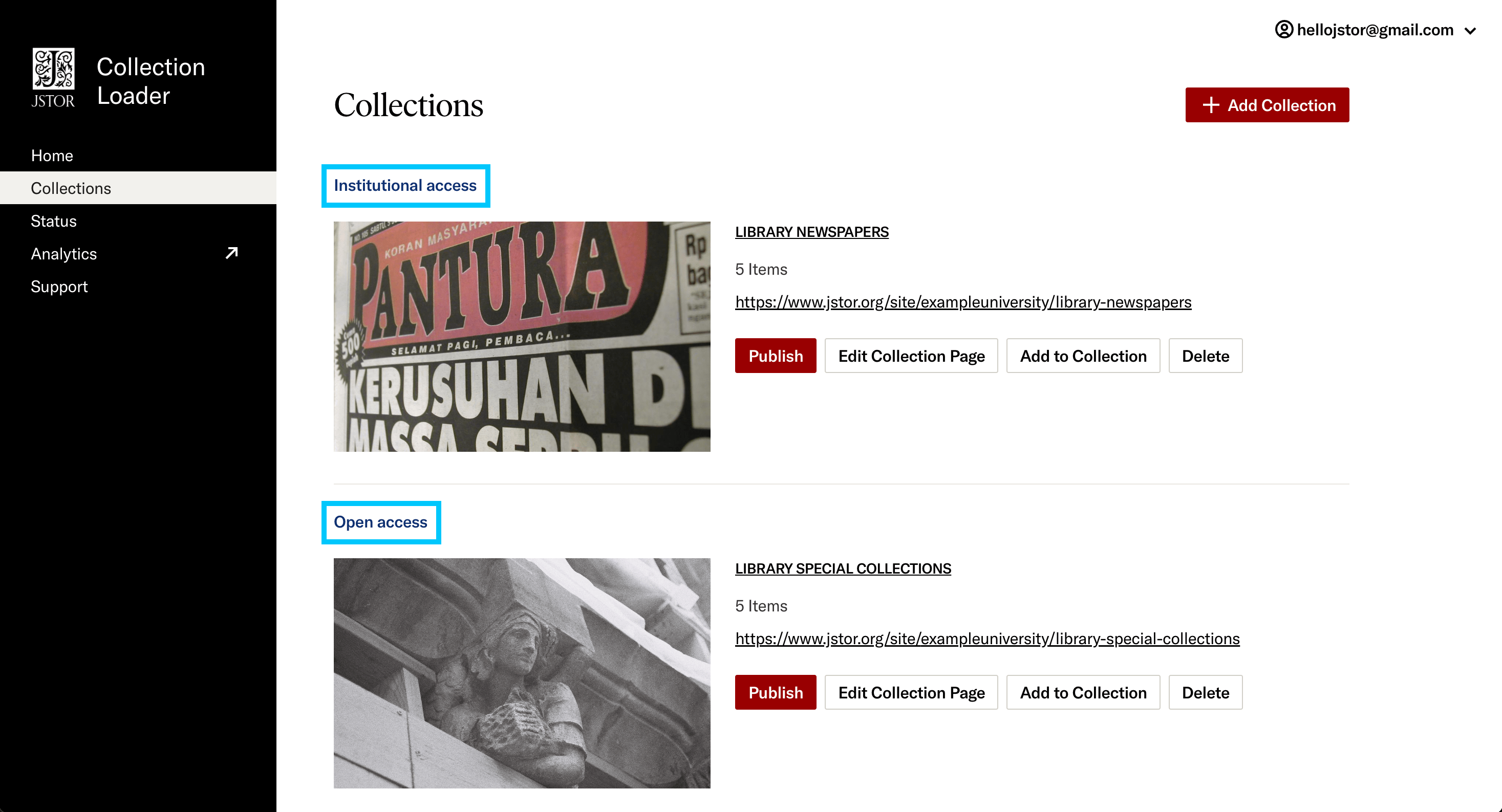 Change collection access level in Collection Loader JSTOR Shared Collections Support