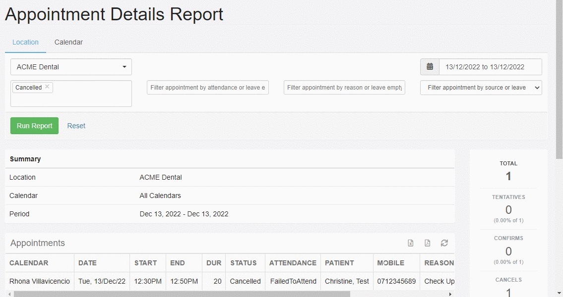 How to run list of cancelled appointment Core Practice