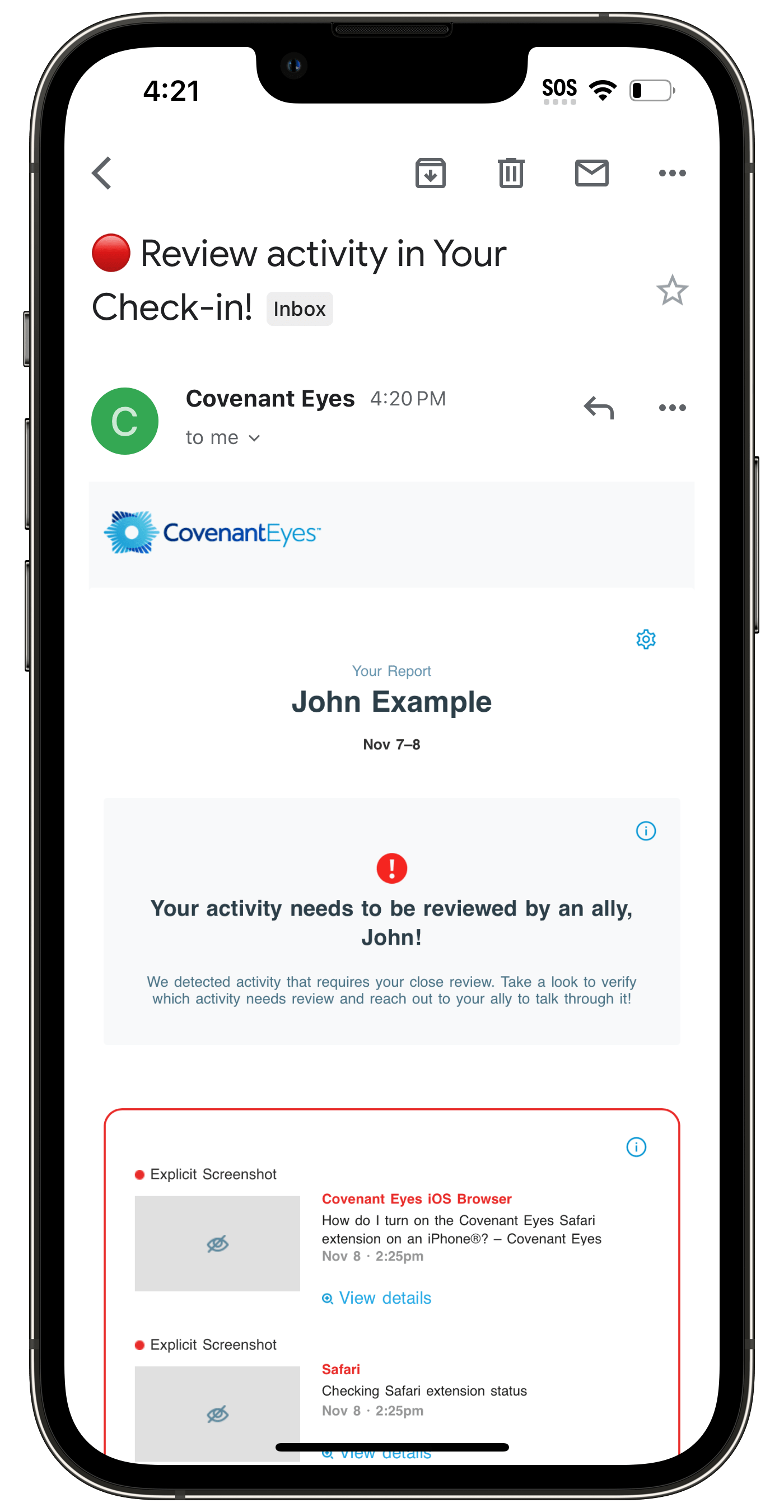 What does the subject line mean for an email Checkin? Covenant Eyes
