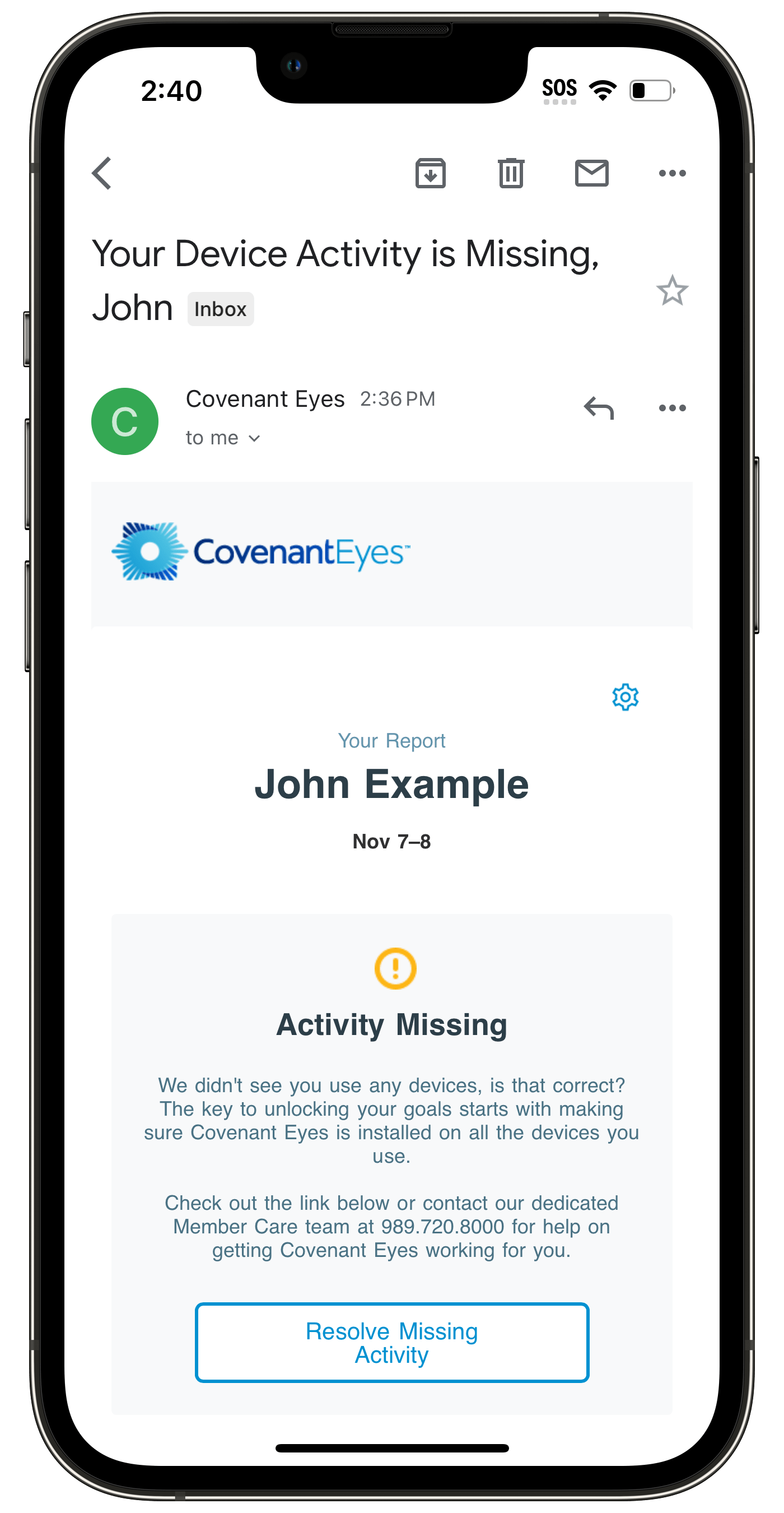 What does the subject line mean for an email Checkin? Covenant Eyes