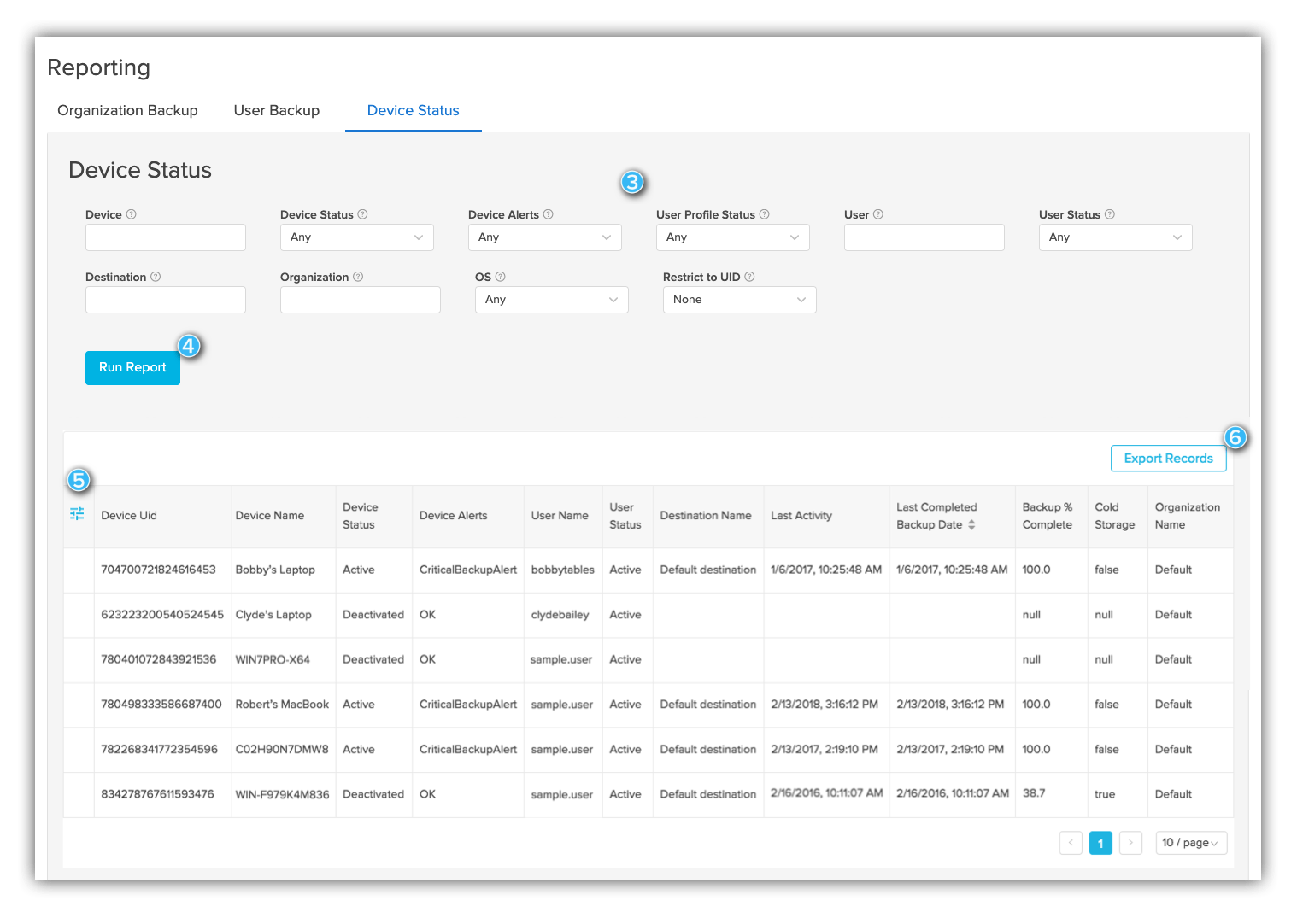 Device status report use cases Documentation