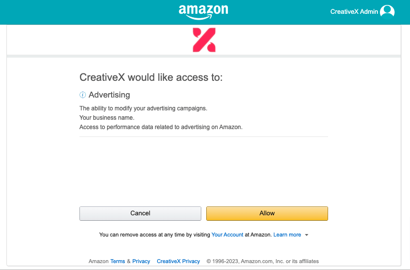 How do I connect my Amazon DSP Account via Amazon Ads? CreativeX