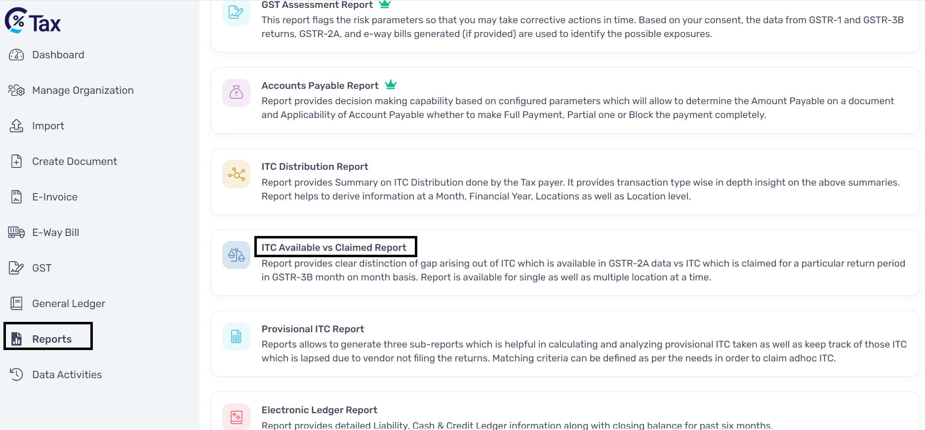 ITC Available vs Claimed Report