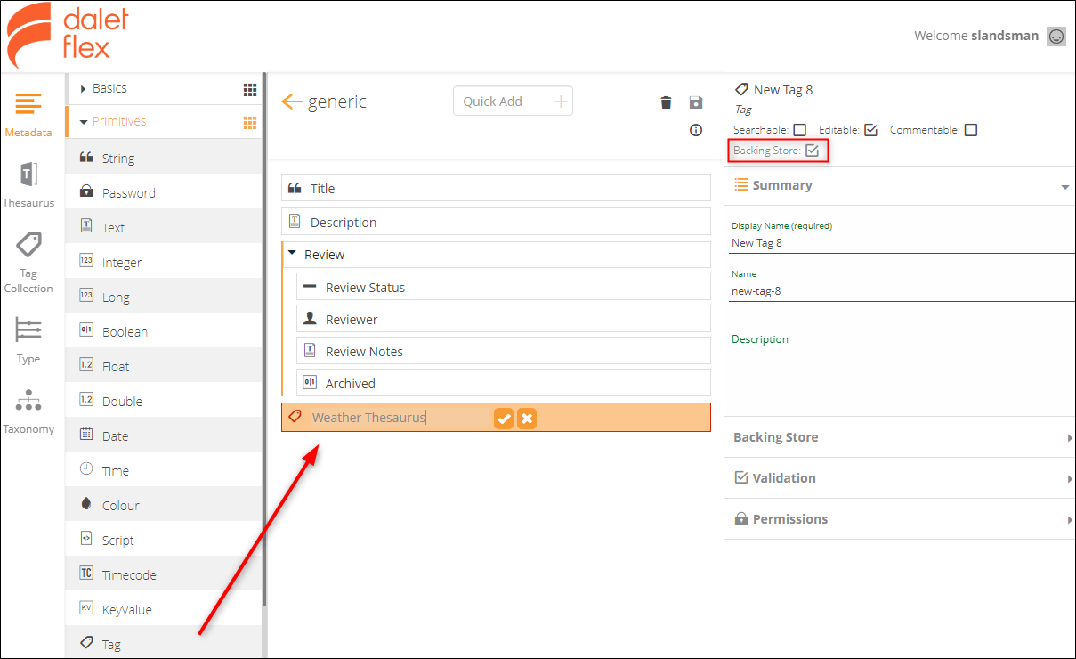 Metadata Designer Working with a Thesaurus Support Hub